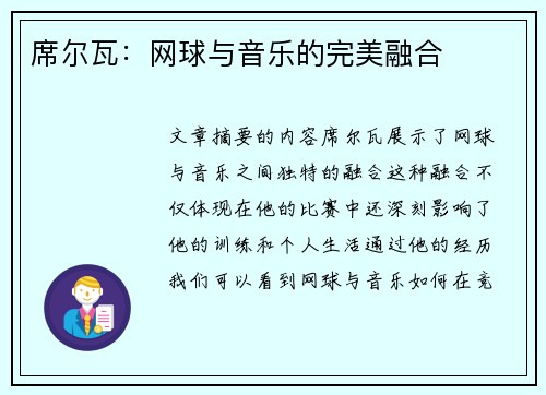 席尔瓦：网球与音乐的完美融合